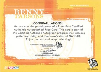 2005 Press Pass - Autographs #NNO Benny Parsons Back
