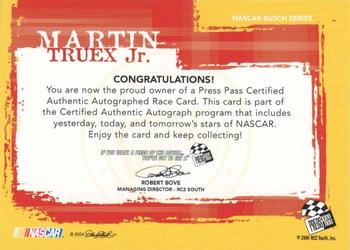 2005 Press Pass - Autographs #NNO Martin Truex Jr. Back