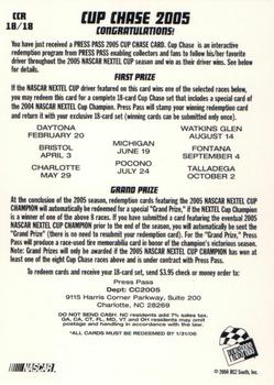 2005 Press Pass - Cup Chase #CCR 18 Field Card Back