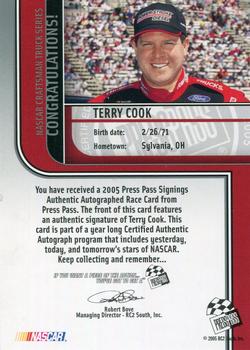 2005 Press Pass - Signings #NNO Terry Cook Back