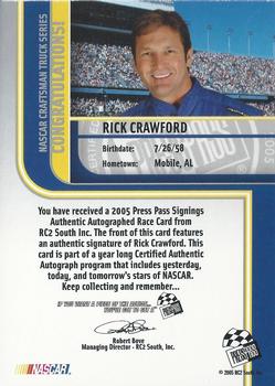 2005 Press Pass - Signings #NNO Rick Crawford Back