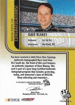 2005 Press Pass - Signings Gold #NNO Dave Blaney Back