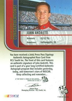 2005 Press Pass - Signings Gold #NNO John Andretti Back