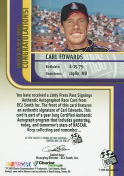2005 Press Pass - Signings Gold #NNO Carl Edwards Back
