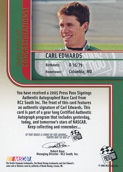 2005 Press Pass - Signings Gold #NNO Carl Edwards Back