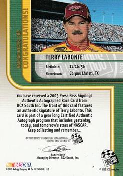 2005 Press Pass - Signings Gold #NNO Terry Labonte Back