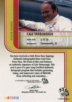 2005 Press Pass - Signings Gold #NNO Cale Yarborough Back