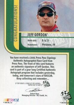 2005 Press Pass - Signings Platinum #NNO Jeff Gordon Back