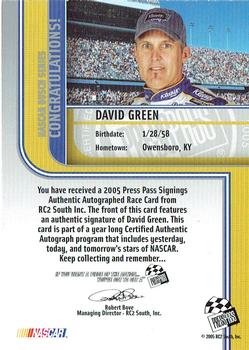 2005 Press Pass - Signings Platinum #NNO David Green Back