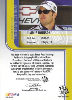 2005 Press Pass - Signings Platinum #NNO Jimmie Johnson Back