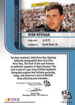 2005 Press Pass - Signings Platinum #NNO Ryan Newman Back