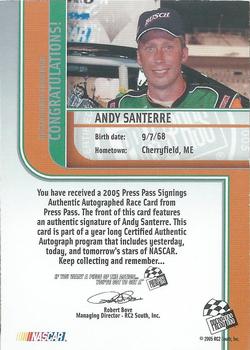 2005 Press Pass - Signings Platinum #NNO Andy Santerre Back