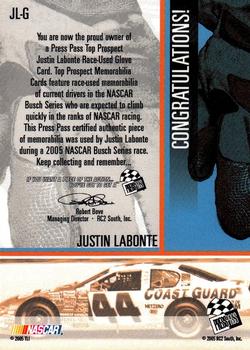 2005 Press Pass - Top Prospects Memorabilia #JL-G Justin Labonte Back