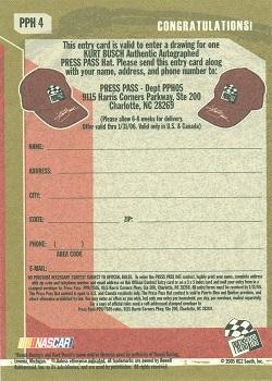 2005 Press Pass Trackside - Press Pass Autograph Hat Entry Card #PPH 4 Kurt Busch Back