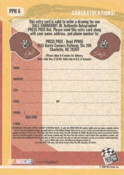 2005 Press Pass Trackside - Press Pass Autograph Hat Entry Card #PPH 6 Dale Earnhardt Jr. Back