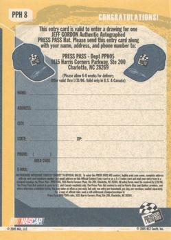 2005 Press Pass Trackside - Press Pass Autograph Hat Entry Card #PPH 8 Jeff Gordon Back