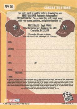 2005 Press Pass Trackside - Press Pass Autograph Hat Entry Card #PPH 16 Terry Labonte Back