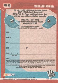 2005 Press Pass Trackside - Press Pass Autograph Hat Entry Card #PPH 26 Scott Riggs Back