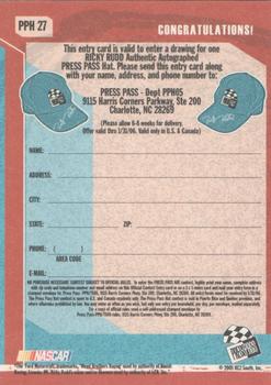 2005 Press Pass Trackside - Press Pass Autograph Hat Entry Card #PPH 27 Ricky Rudd Back