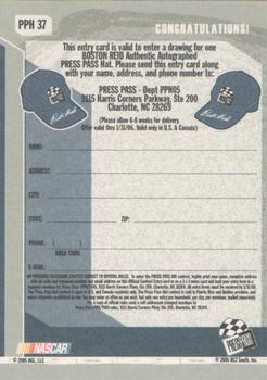 2005 Press Pass Trackside - Press Pass Autograph Hat Entry Card #PPH 37 Boston Reid Back