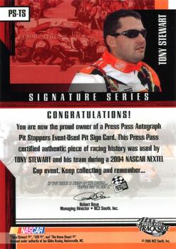 2005 Press Pass Trackside - Pit Stoppers Autographs #PS-TS Tony Stewart Back