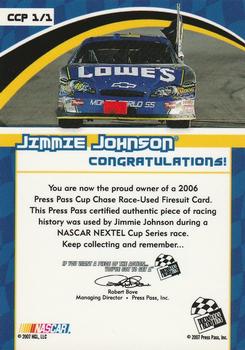 2006 Press Pass - Cup Chase Prizes #CCP 1 Jimmie Johnson Back