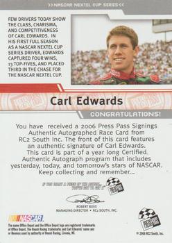 2006 Press Pass - Signings #NNO Carl Edwards Back