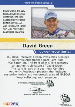 2006 Press Pass - Signings #NNO David Green Back