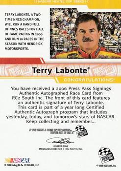 2006 Press Pass - Signings #NNO Terry Labonte Back