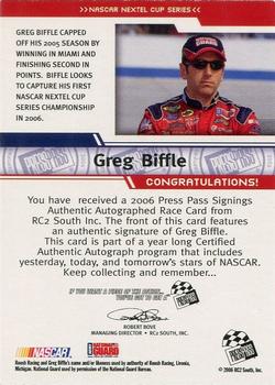 2006 Press Pass - Signings Gold #NNO Greg Biffle Back