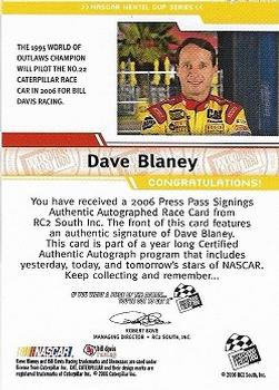 2006 Press Pass - Signings Gold #NNO Dave Blaney Back