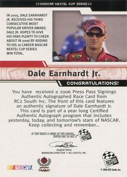 2006 Press Pass - Signings Gold #NNO Dale Earnhardt Jr. Back