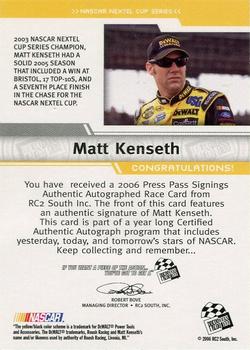 2006 Press Pass - Signings Gold #NNO Matt Kenseth Back