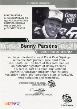 2006 Press Pass - Signings Gold #NNO Benny Parsons Back