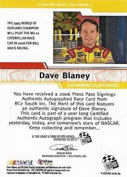 2006 Press Pass - Signings Silver #NNO Dave Blaney Back
