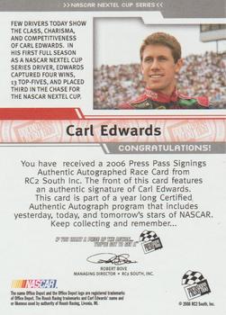 2006 Press Pass - Signings Silver #NNO Carl Edwards Back