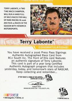 2006 Press Pass - Signings Silver #NNO Terry Labonte Back