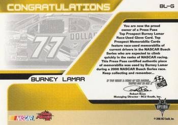 2006 Press Pass - Top Prospects Gloves #BL-G Burney Lamar Back