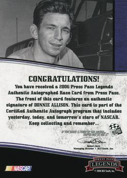 2006 Press Pass Legends - Autographs Black #NNO Donnie Allison Back