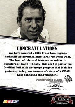 2006 Press Pass Legends - Autographs Black #NNO David Pearson Back