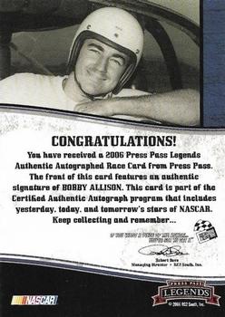 2006 Press Pass Legends - Autographs Blue #NNO Bobby Allison Back