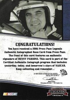 2006 Press Pass Legends - Autographs Blue #NNO Benny Parsons Back