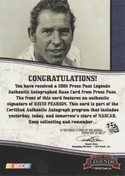 2006 Press Pass Legends - Autographs Blue #NNO David Pearson Back