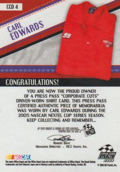 2006 Press Pass Stealth - Corporate Cuts #CCD 4 Carl Edwards Back
