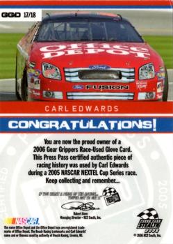 2006 Press Pass Stealth - Gear Grippers Drivers #GGD 17 Carl Edwards Back