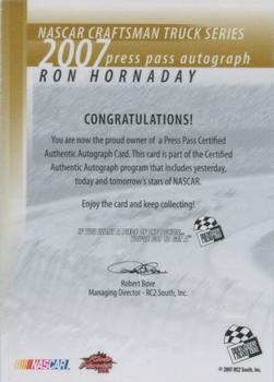 2007 Press Pass - Autographs #NNO Ron Hornaday Back
