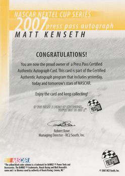 2007 Press Pass - Autographs #NNO Matt Kenseth Back