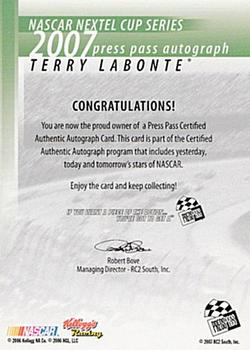 2007 Press Pass - Autographs #NNO Terry Labonte Back