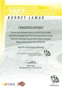 2007 Press Pass - Autographs #NNO Burney Lamar Back