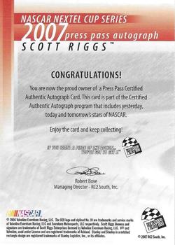2007 Press Pass - Autographs #NNO Scott Riggs Back